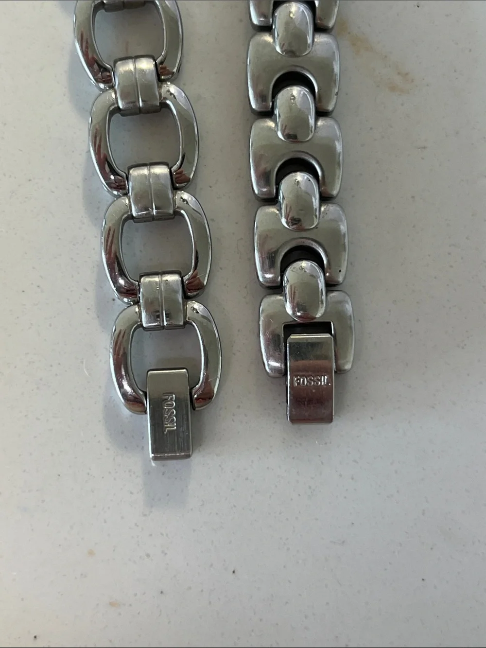 2 F2 Fossil Silver Link Bracelet Watches with Blue and iridescent Dials